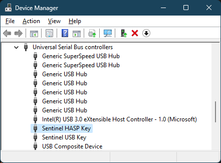 HASP key in device manager